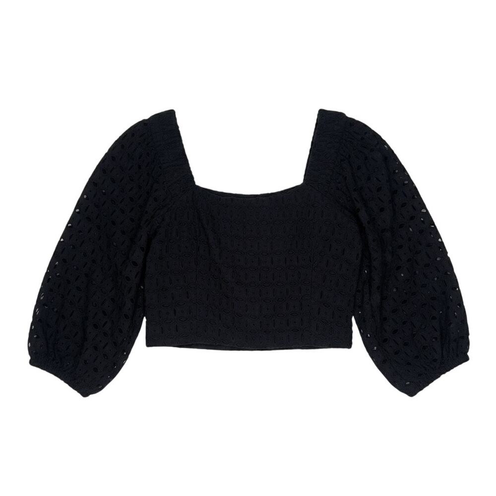 Allison Black Eyelet Puff Sleeve Cropped Top Size XS